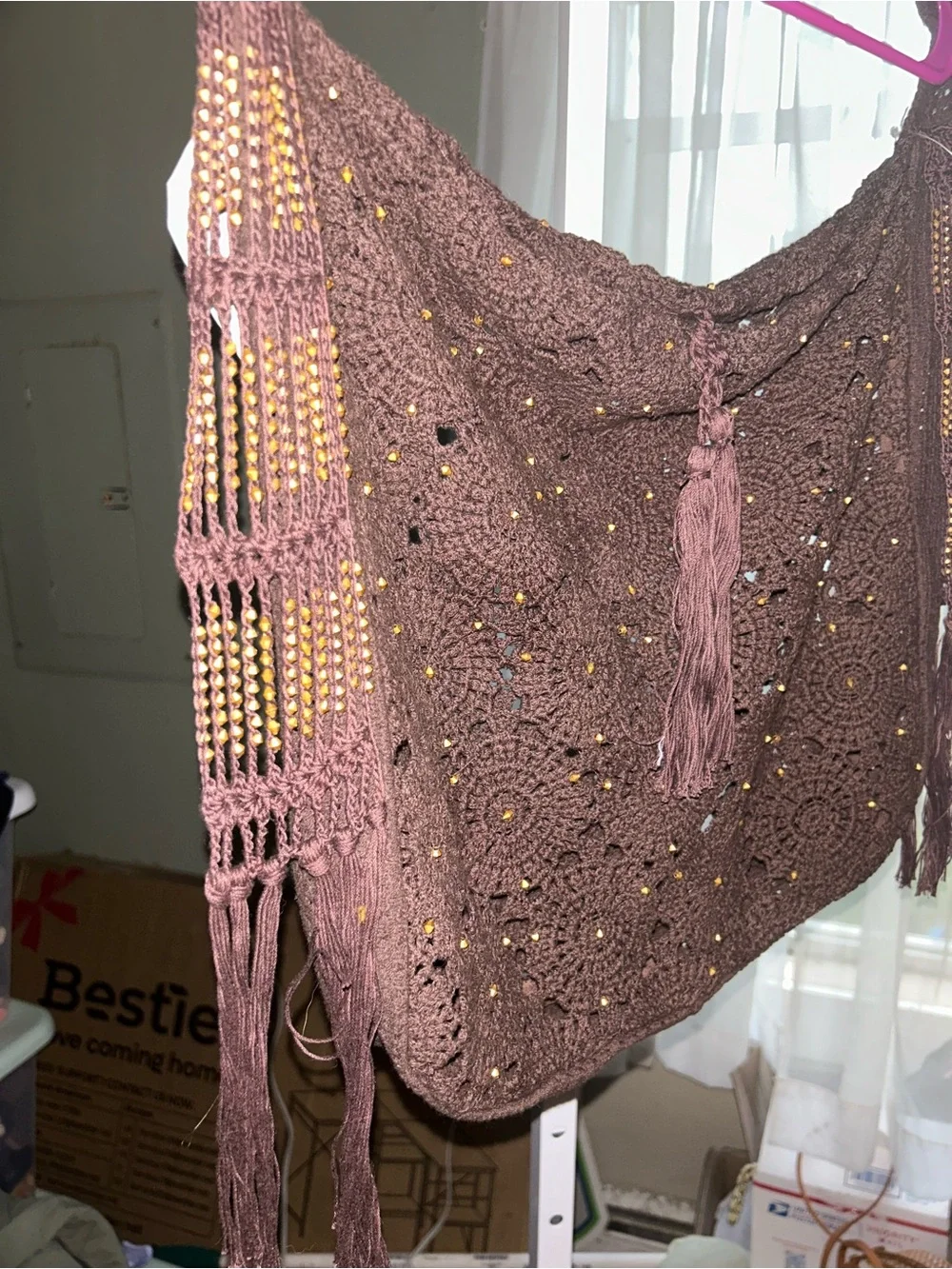 Free People Sundown to Sunset Crochet Shoulder Bag in the color Espresso